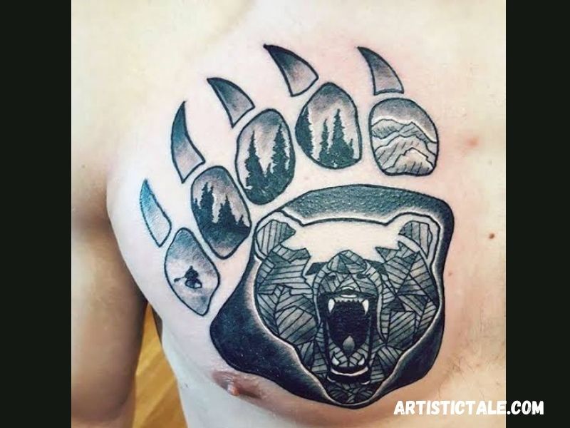 Bear Paw Tattoo On Chest