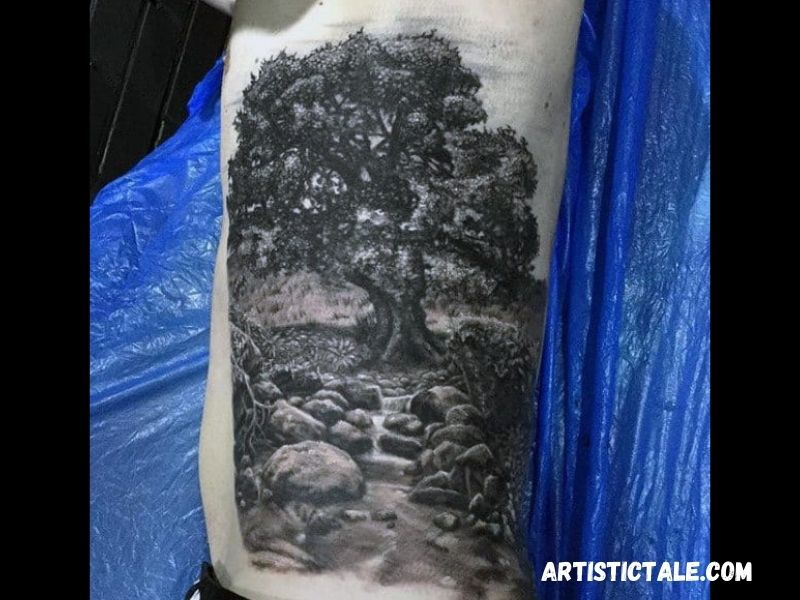 Oak Tree And River Tattoo