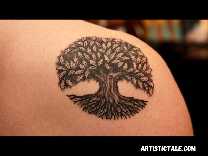 Oak Tree Shoulder Tattoo