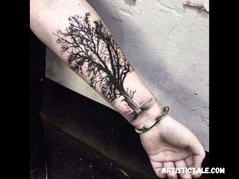 Oak Tree Tattoo On Forearm
