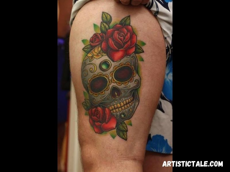 Sugar Skull and Roses Tattoo