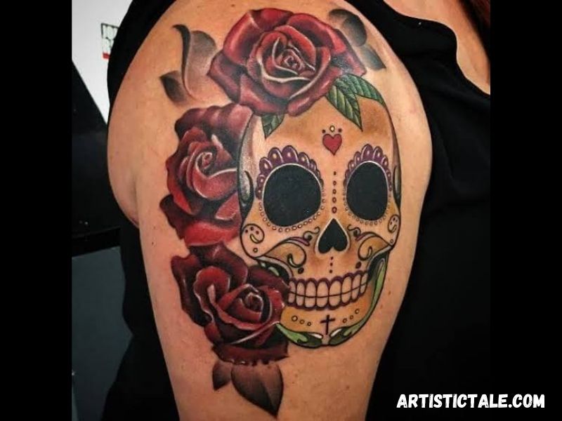 Sugar Skull and Roses Tattoo