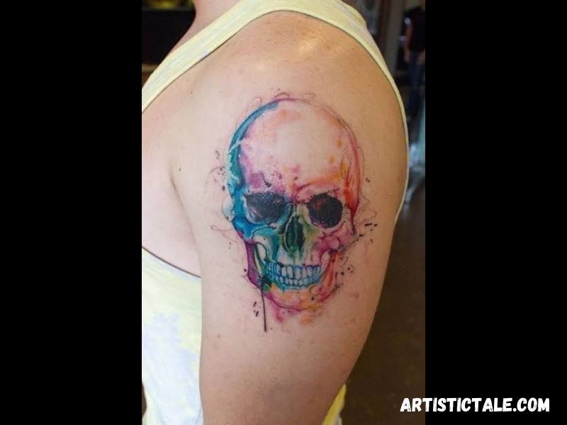 Watercolor Sugar Skull Tattoo