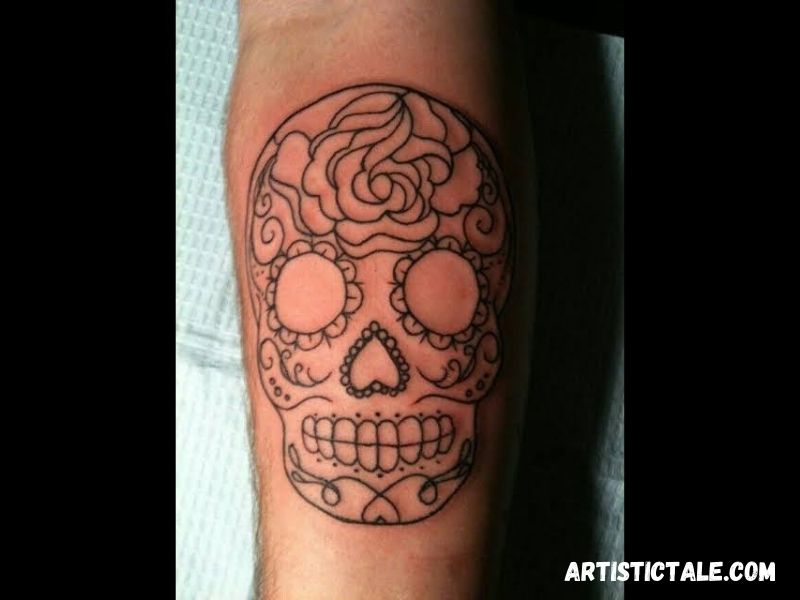Sugar Skull Outline Tattoo