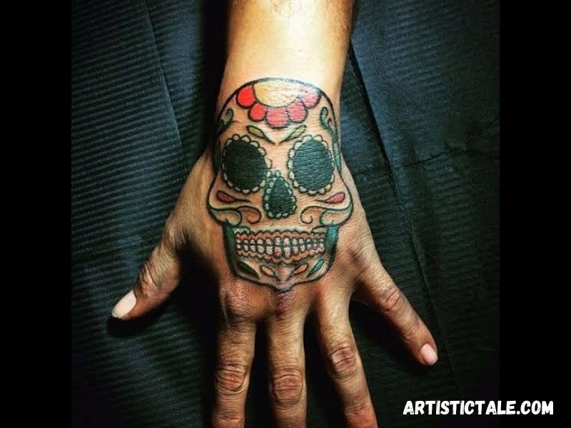 Sugar Skull Hand Tattoo