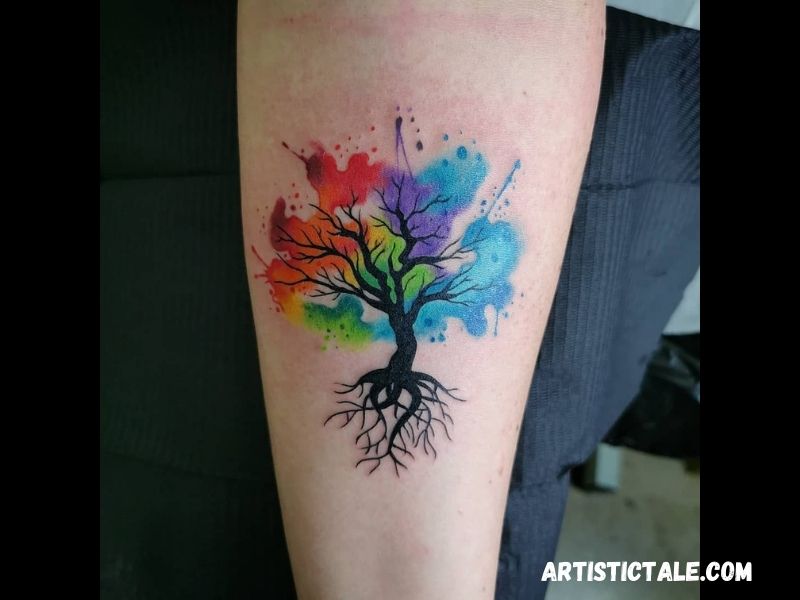 Watercolor Oak Tree Tattoo