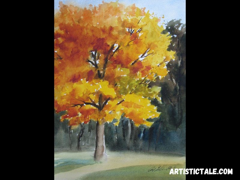 Autumn Tree Watercolor Painting